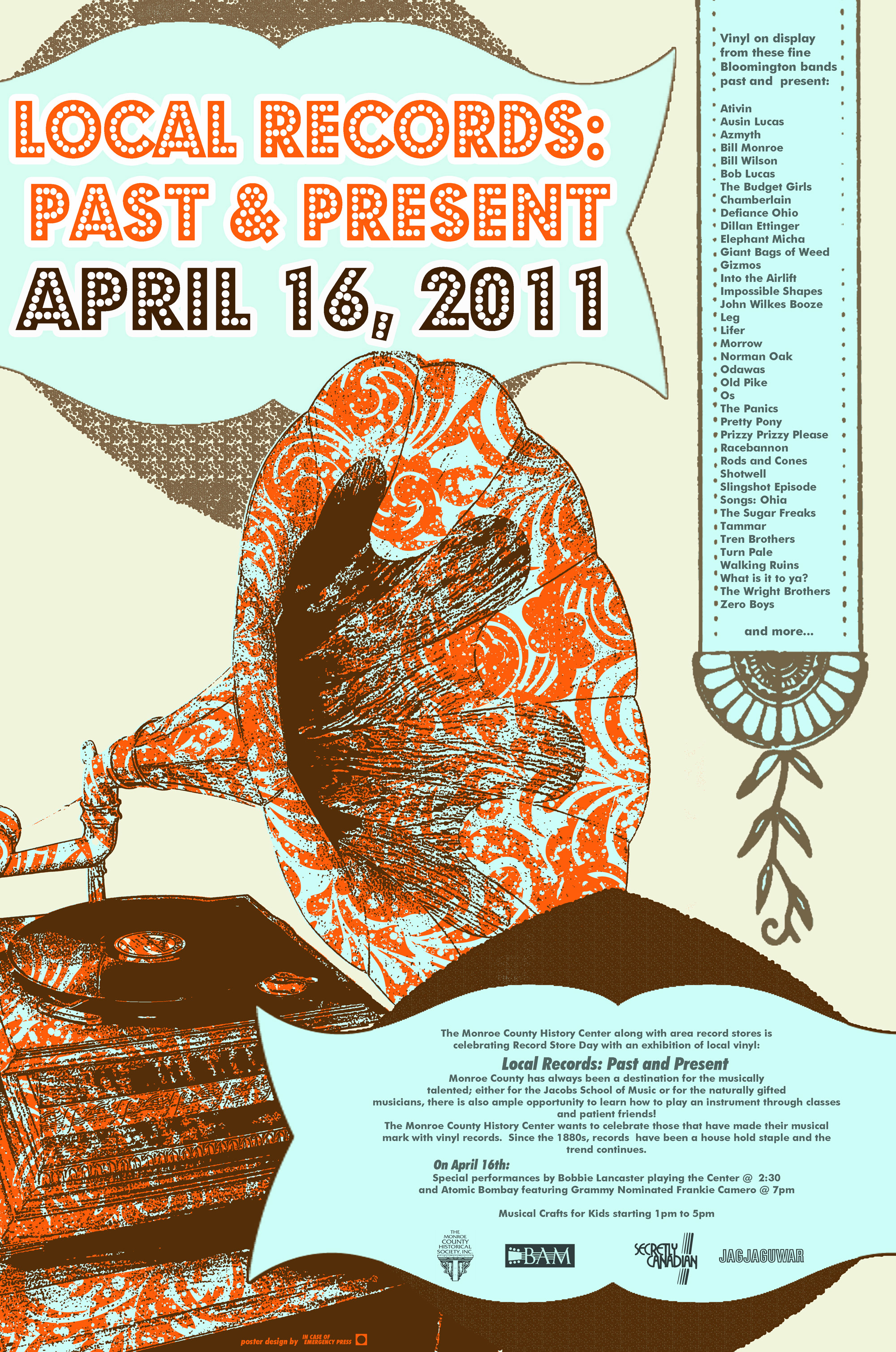 Local Records Past and Present Poster - 5-color screen print on beige French paper