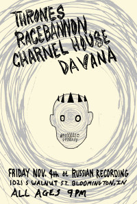 Thrones / Racebannon / Charnel House / Davana at Russian Recording Poster - 2-color screen print on antique yellow French paper